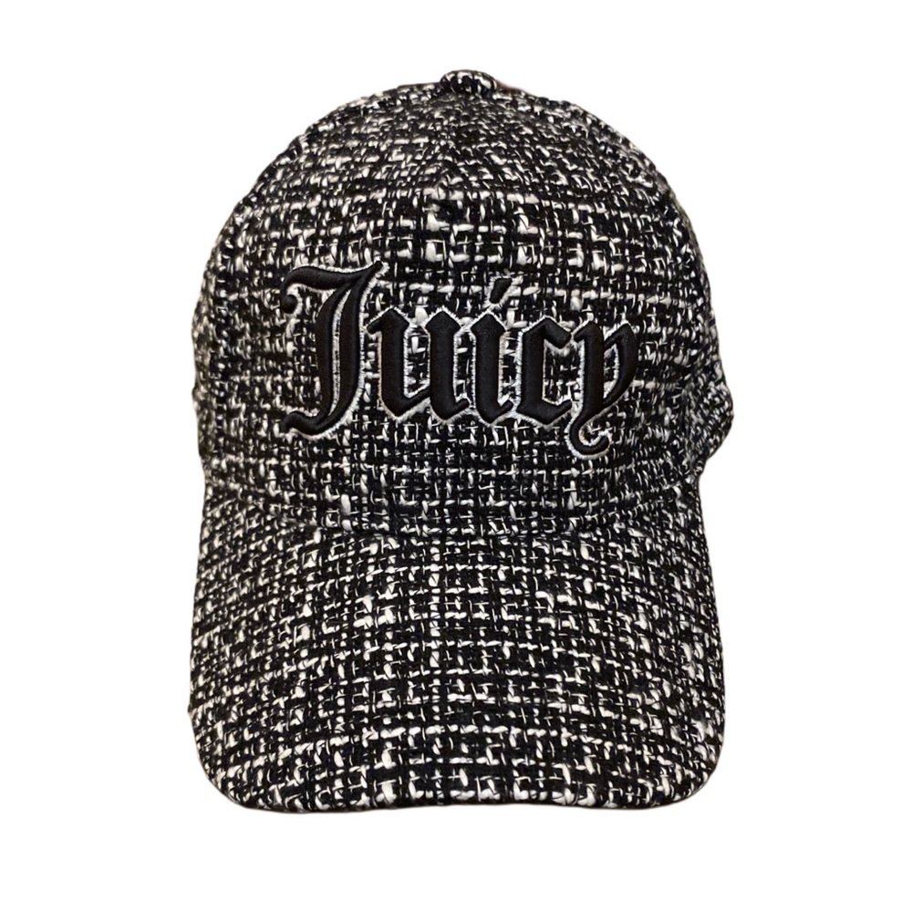 JUICY COUTURE TWEED VELCRO STRAPBACK ADJUSTABLE HAT - Black